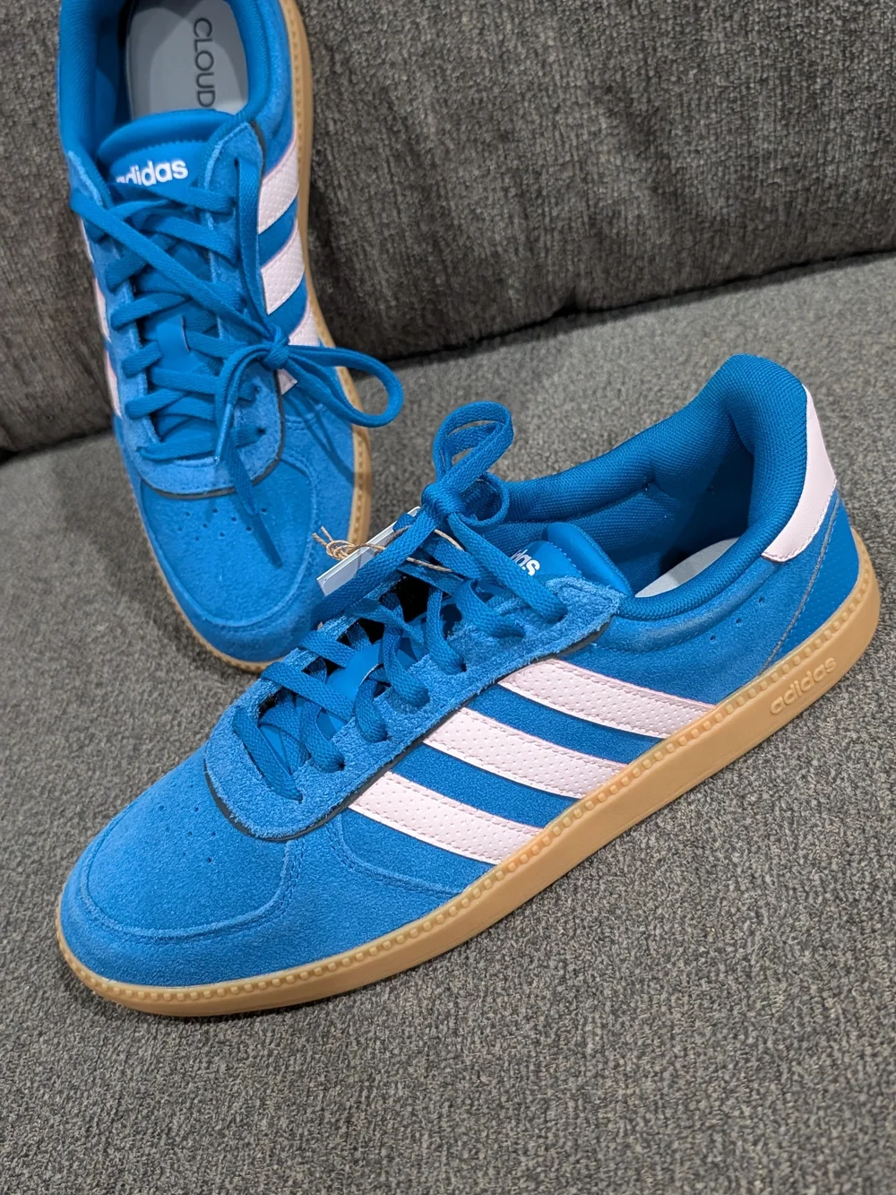 Adidas Women  Blue Suede Sneakers with Pink Stripes